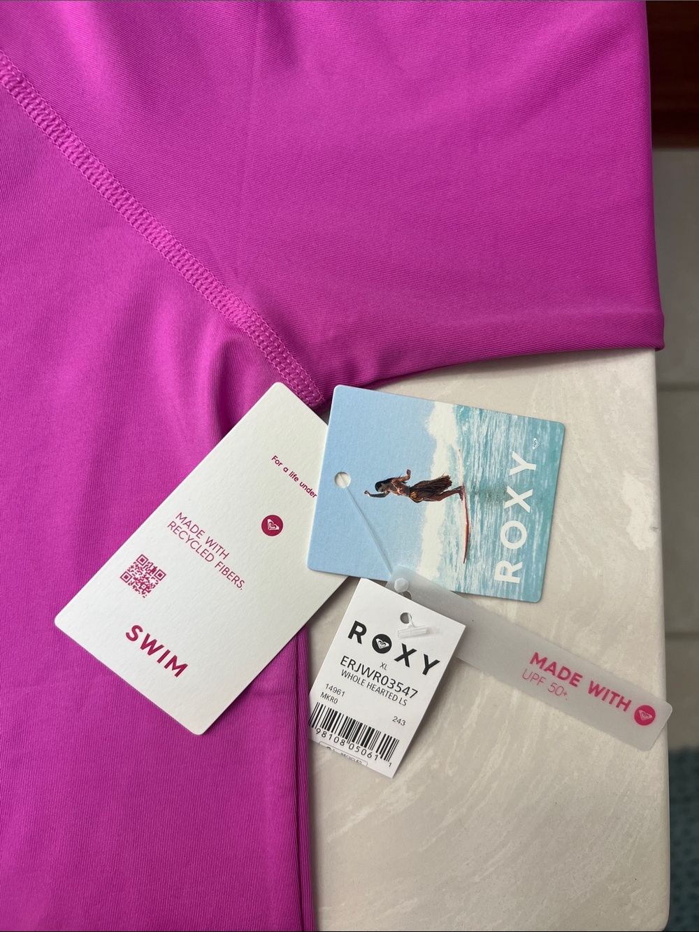 Roxy Women's Pink Whole Hearted Long Sleeve Rash Guard UPF 50 Size XL NWT - Picture 7 of 9